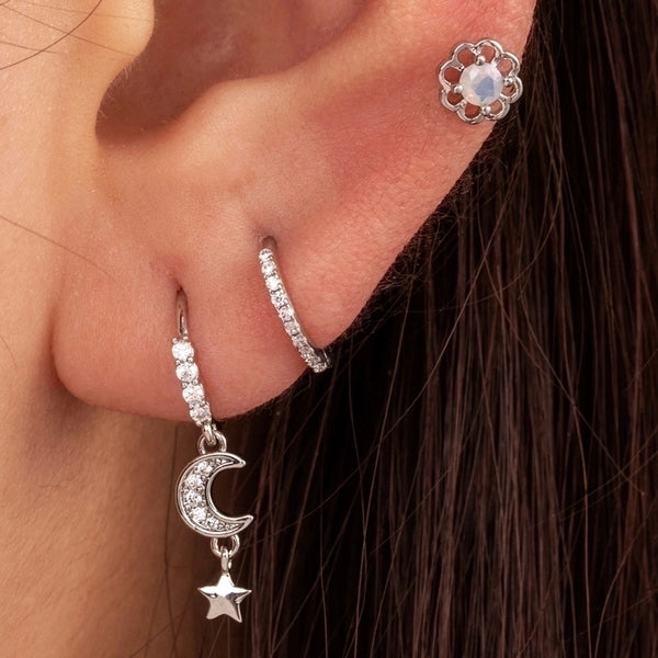 1 Piece Ig Style French Style Minimalist Star Moon Flower Hollow Out Inlay Copper Zircon Drop Earrings Earrings Ear Studs