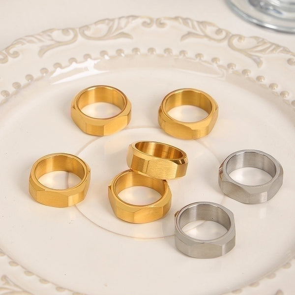 Casual Minimalist Commute Square Titanium Steel 18K Gold Plated Plating Rings