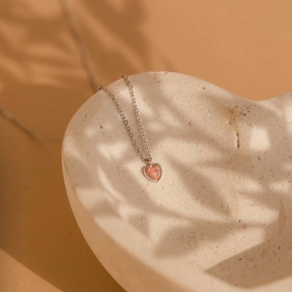 Minimalist Heart Shape 304 Stainless Steel Artificial Opal Copper Plating Pendant Necklace