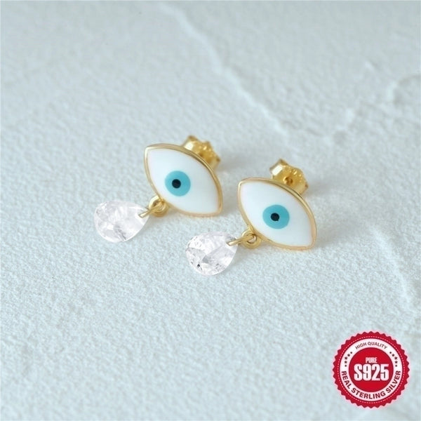1 Pair 925 Sterling Silver Devil'S Eye Water Droplets Drop Earrings