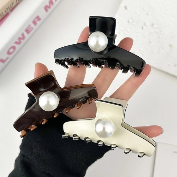 Women'S Minimalist Geometric Acetic Acid Sheets Inlay Artificial Pearls Hair Claws