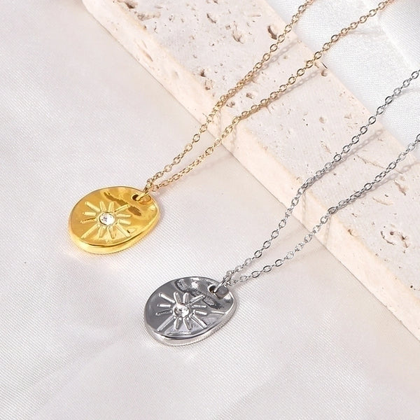 Minimalist Geometric Titanium Steel Zircon Inlay Pendant Necklace