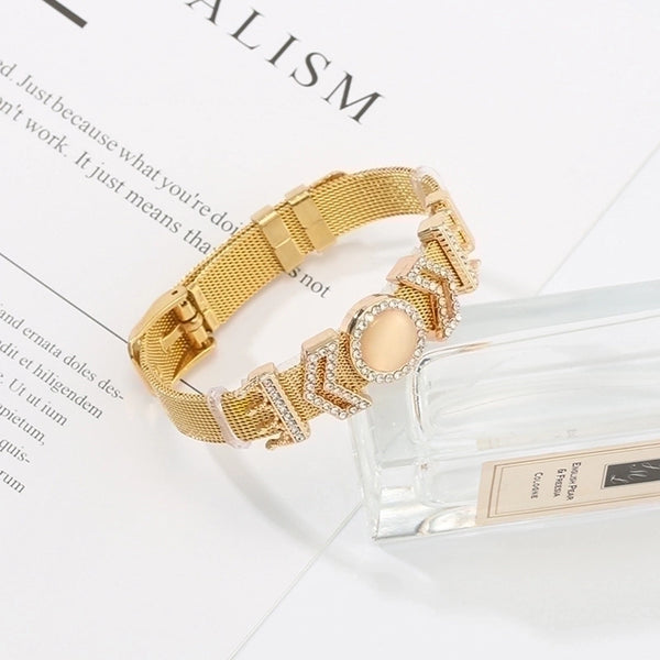 Minimalist Solid Color 304 Stainless Steel Gold Plated Alloy Rhinestones Bangle In Bulk