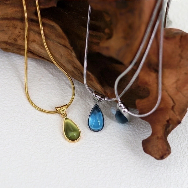 Elegant Minimalist Water Droplets 304 Stainless Steel Glass Plating Inlay Stainless Steel Necklaces
