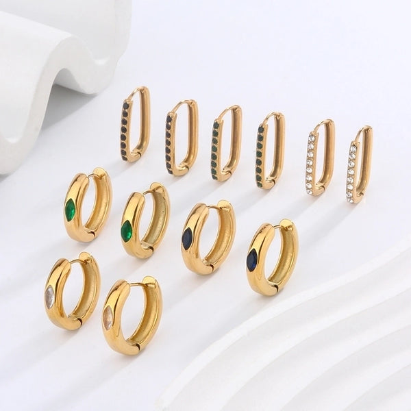 1 Pair Vintage Style Minimalist Geometric Inlay 304 Stainless Steel Zircon 18K Gold Plated Earrings