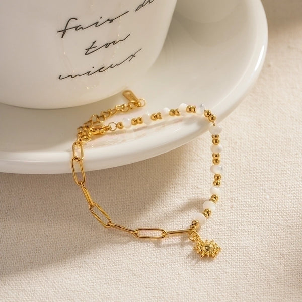 304 Stainless Steel 18K Gold Plated Ig Style Minimalist Beaded Paper Clip Sun Bracelets