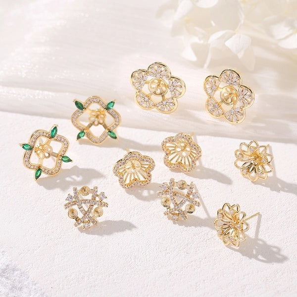 1 Pair Minimalist Flower Inlay Copper Rhinestones Ear Studs