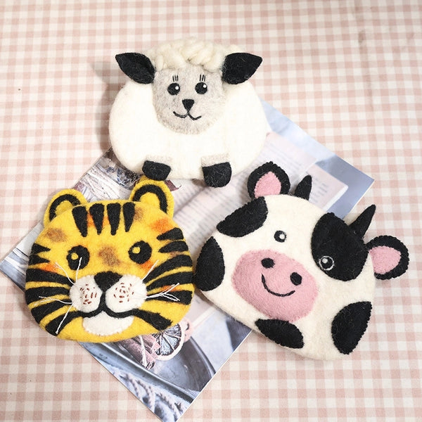 Unisex Animal Cartoon Wool Felt Zipper Coin Purses