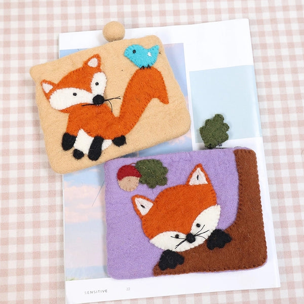 Unisex Animal Wool Felt Zipper Coin Purses