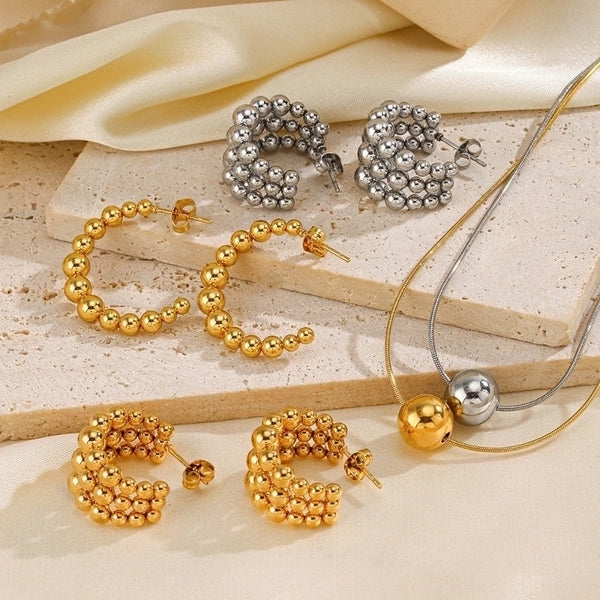 304 Stainless Steel 18K Gold Plated Casual Minimalist C Shape Round Earrings Necklace