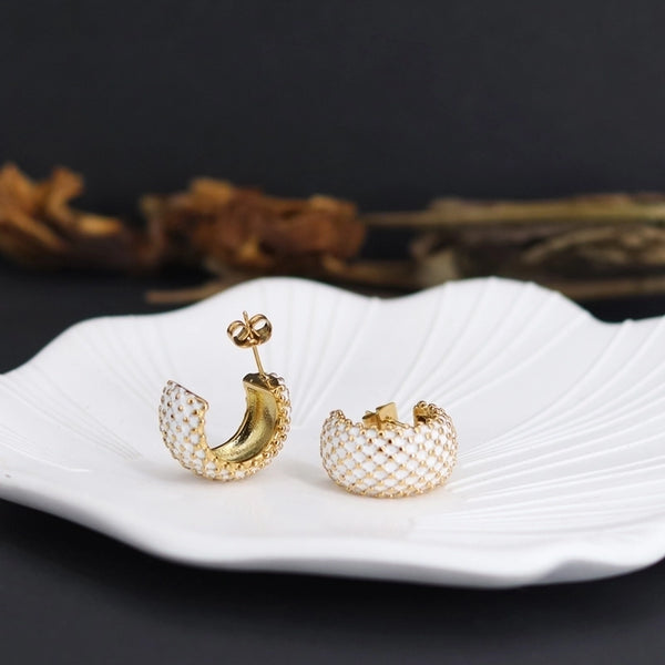 1 Pair Vintage Style Lady C Shape Enamel 304 Stainless Steel 18K Gold Plated Ear Studs