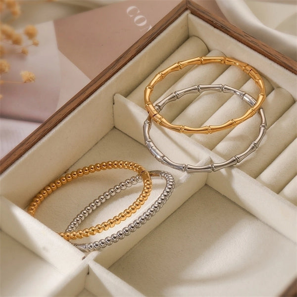 Minimalist C Shape Bamboo Joint Solid Color Titanium Steel Cuff Bracelets Bangle In Bulk