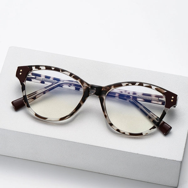 Pastoral Geometric Leopard Pc Oval Frame Inlaid Acrylic Full Frame Optical Glasses