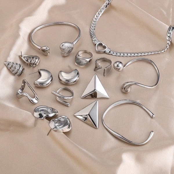 Ig Style Minimalist Solid Color 304 Stainless Steel Rings Earrings Necklace