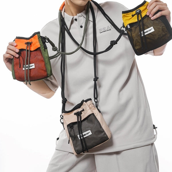 Unisex Medium Nylon Color Block Streetwear Sports Sewing Thread Square String Crossbody Bag