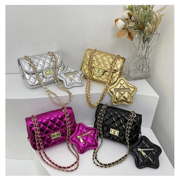 Women'S Small Pu Leather Lingge Streetwear Magnetic Buckle Square Bag