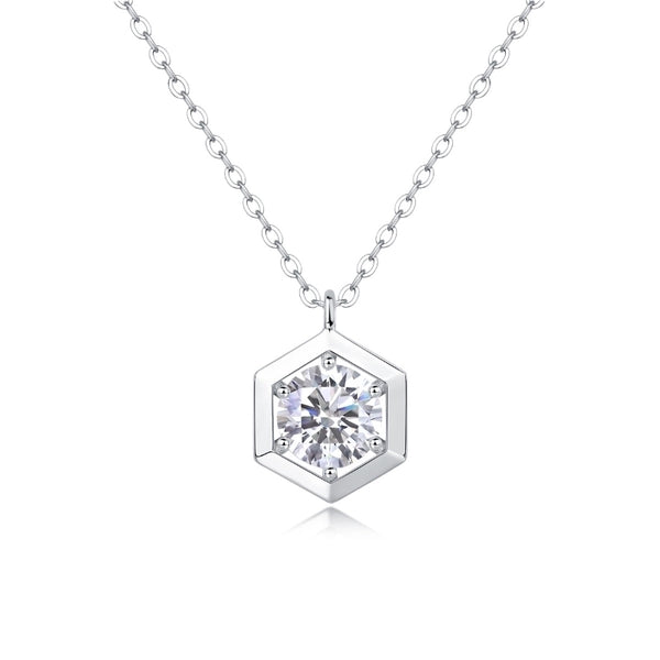 1.0Ct 925 Sterling Silver Moissanite Cable Chain Polishing Inlay Geometric Gra Certificate Pendant Necklace
