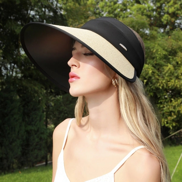 Women'S Casual Minimalist Color Block Big Eaves Sun Hat