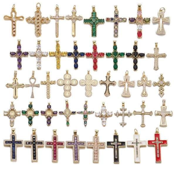 1 Piece Copper Zircon Cross Pendant