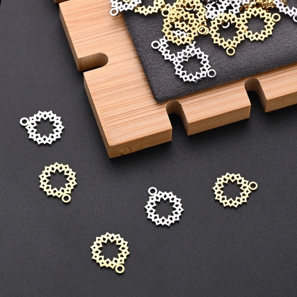 10 Pcs/Package 12*13.5Mm Hole 1~1.9Mm 304 Stainless Steel Gold Plated Flower Polished Pendant