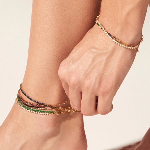 Modern Style Artistic Geometric 304 Stainless Steel Zircon 16K Gold Plated White Gold Plated Gold Plated Inlay Bracelets Anklet