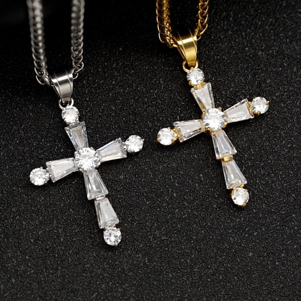 1 Piece 35*29Mm 314 Stainless Steel Zircon Cross Pendant