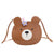 Kid'S Small Pu Leather Little Bear Cute Round Zipper Crossbody Bag