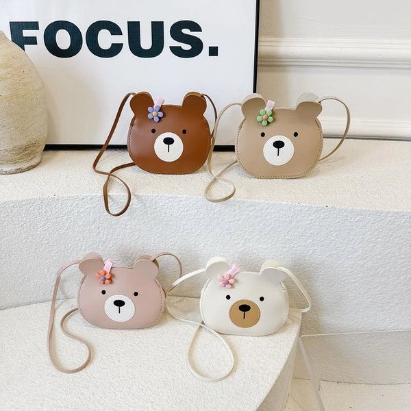 Kid'S Small Pu Leather Little Bear Cute Round Zipper Crossbody Bag