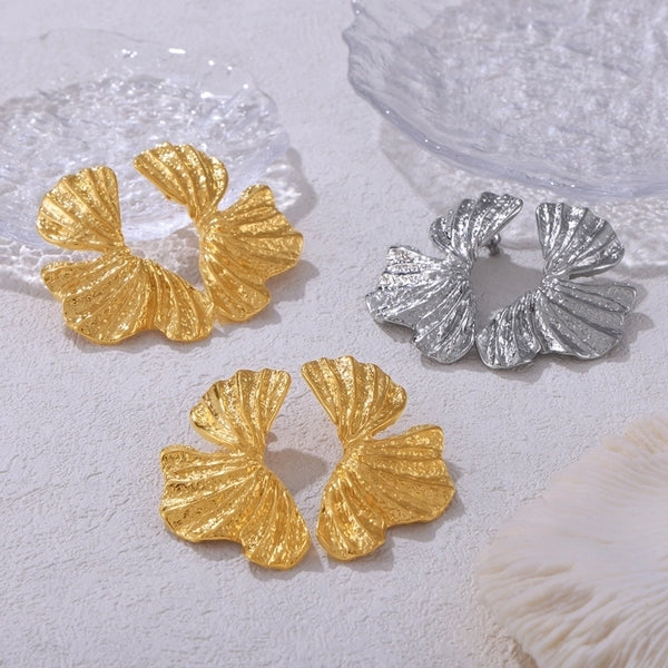 1 Pair Minimalist Petal Plating 304 Stainless Steel 18K Gold Plated Ear Studs