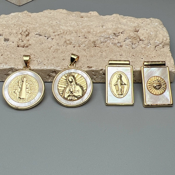 1 Piece Shell Copper Round Rectangle Pendant