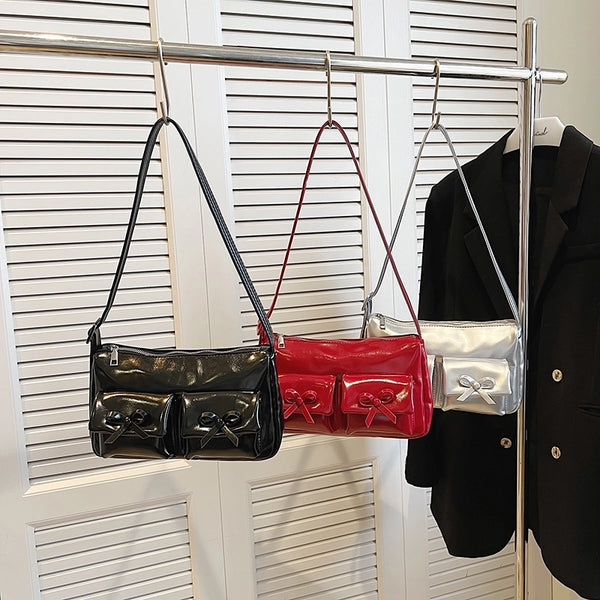 Women'S Medium Pu Leather Solid Color Streetwear Square Zipper Underarm Bag