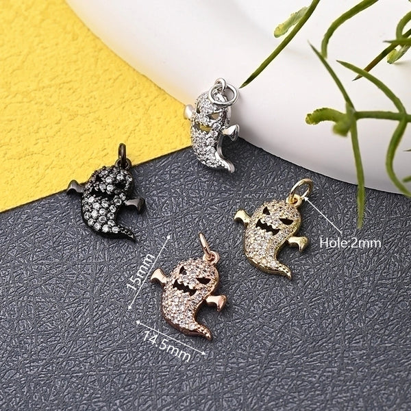 1 Pc/Package 15X14.5Mm Hole 2~2.9Mm Hole 3~3.9Mm Copper Zircon 18K Gold Plated Rose Gold Plated White Gold Plated Halloween Pattern Ghost Polished Pendant