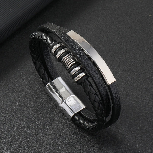 Hip-Hop Retro Geometric 304 Stainless Steel Pu Leather Rope Men'S Bracelets