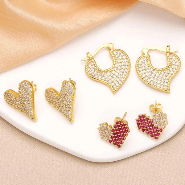 1 Pair Modern Style Minimalist Heart Shape Inlay Copper Zircon 18K Gold Plated Earrings Ear Studs