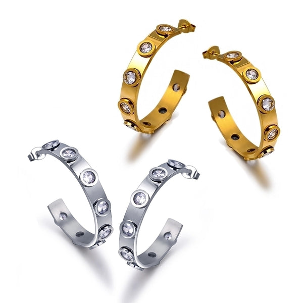 1 Pair Basic Minimalist Commute Geometric Inlay 304 Stainless Steel Zircon 18K Gold Plated Ear Studs