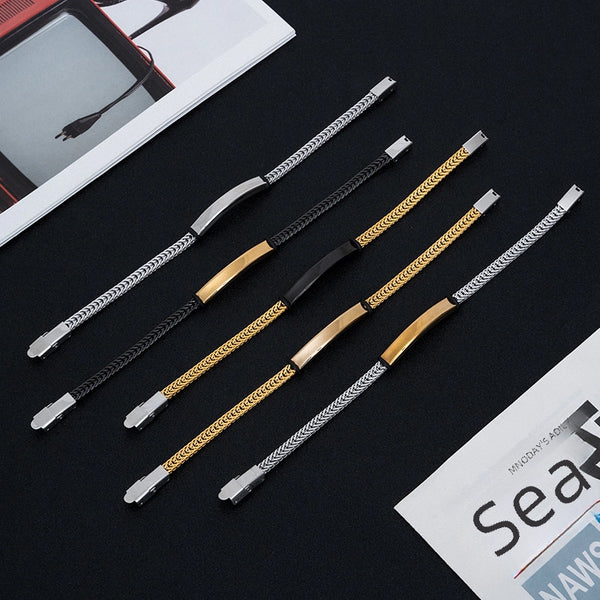 3 Pieces Europe And The United States New Fashion Men Hip-Hop Punk Titanium Steel Bracelet Manufacturers Custom Gift Lettering Stainless Steel Bracelet