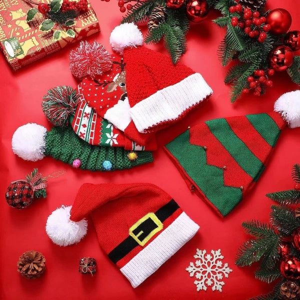 Women'S Cute Color Block Elk Pom Poms Eaveless Wool Cap