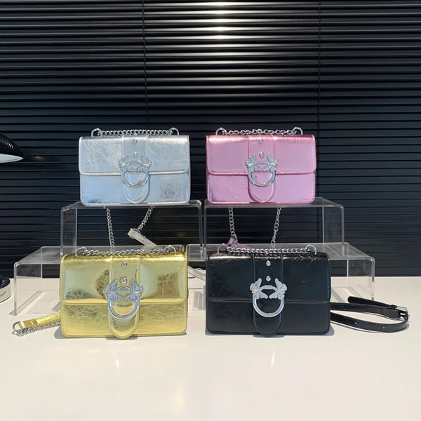 Women'S Pu Leather Solid Color Butterfly Streetwear Square Magnetic Buckle Shoulder Bag Crossbody Bag