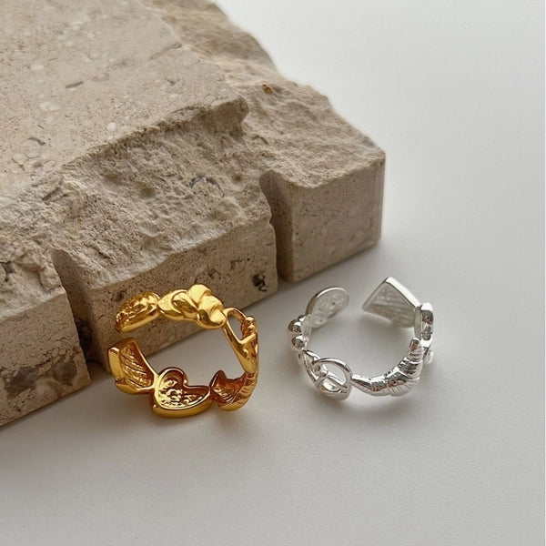 925 Sterling Silver Heart Shape Solid Color Open Rings