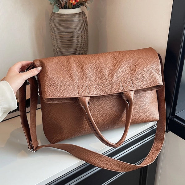 Women'S Large Pu Leather Solid Color Streetwear Square Magnetic Buckle Shoulder Bag Handbag Crossbody Bag