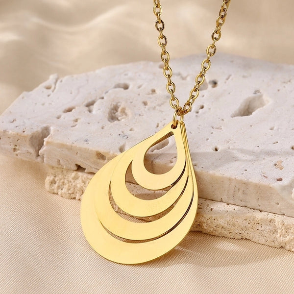 Ig Style Water Droplets 304 Stainless Steel 18K Gold Plated Pendant Necklace