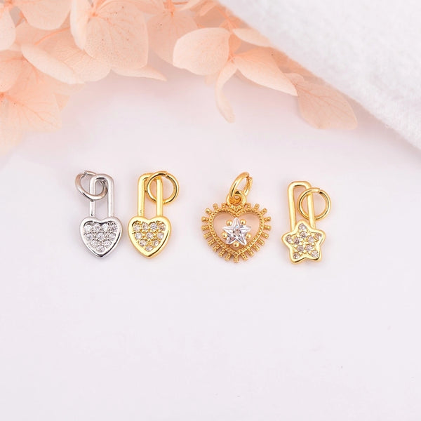 5 Pcs/Package Hole 1~1.9Mm Copper Zircon 18K Gold Plated Star Heart Shape Jewelry Accessories Pendant