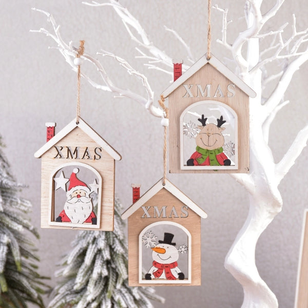 Christmas Minimalist Classic Style Santa Claus Wood Holiday Daily Hanging Ornaments Decorative Props
