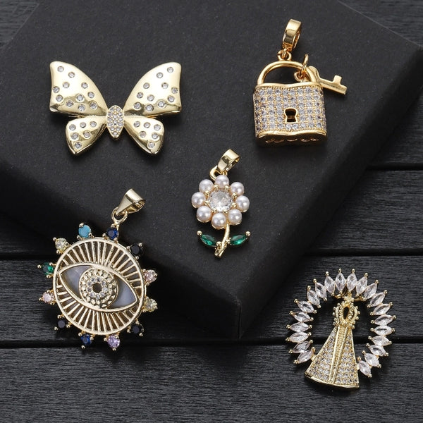 1 Piece 21 * 25Mm 22*28Mm 25 * 33Mm Copper Zircon Geometric Floral Butterfly Jewelry Accessories Pendant
