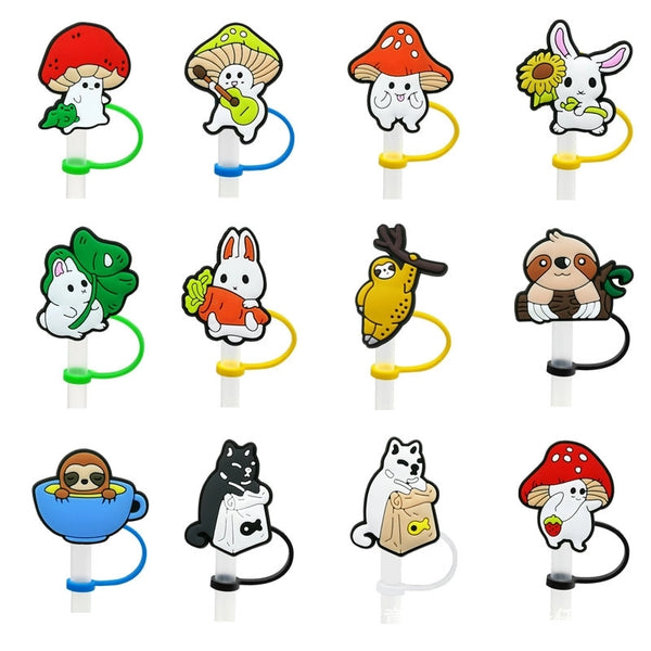 10 Pieces Cute Cartoon Silica Gel Straw Decorative Cap 1 Piece