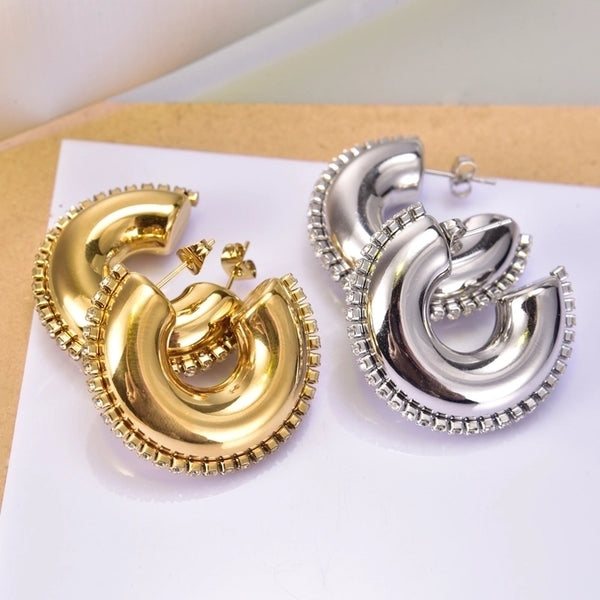 1 Pair Elegant Minimalist Streetwear Solid Color Plating 304 Stainless Steel Zircon 18K Gold Plated Stainless Steel Earrings