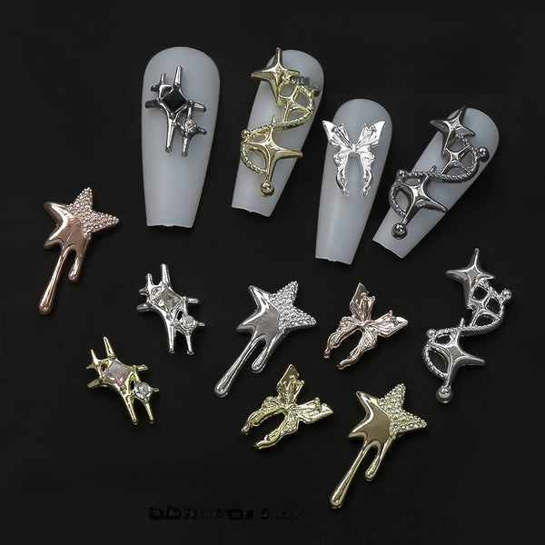 New Nail Art Crock Heart Retro Punk Style Sweet Cool Asymmetric Star Butterfly Alloy Jewelry Diamond Diy Accessories