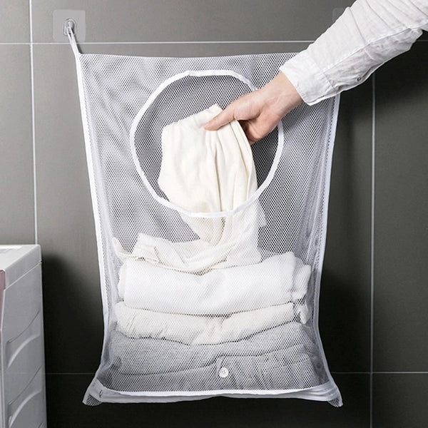 Bathroom Multifunctional Clothes Storage Mesh Bag Wall-Mounted Clothes Change Storage Bag Socks Underwear Hanging Bag Dirty Clothes Basket