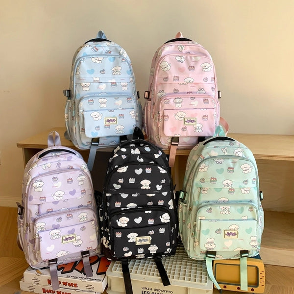 Fashion Cartoon Printed Junior High School Backpack New Korean Style Student Schoolbag Cute Large Capacity Campus Backpack