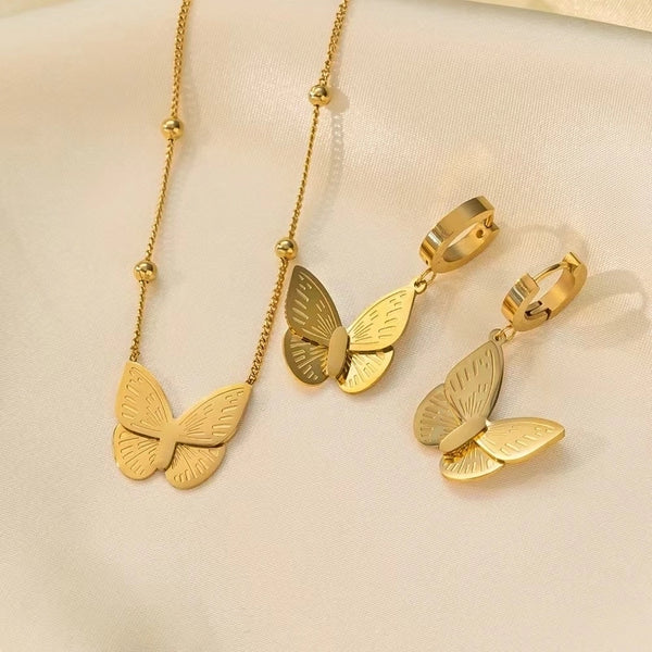 Casual Glam Retro Butterfly 304 Stainless Steel Earrings Necklace